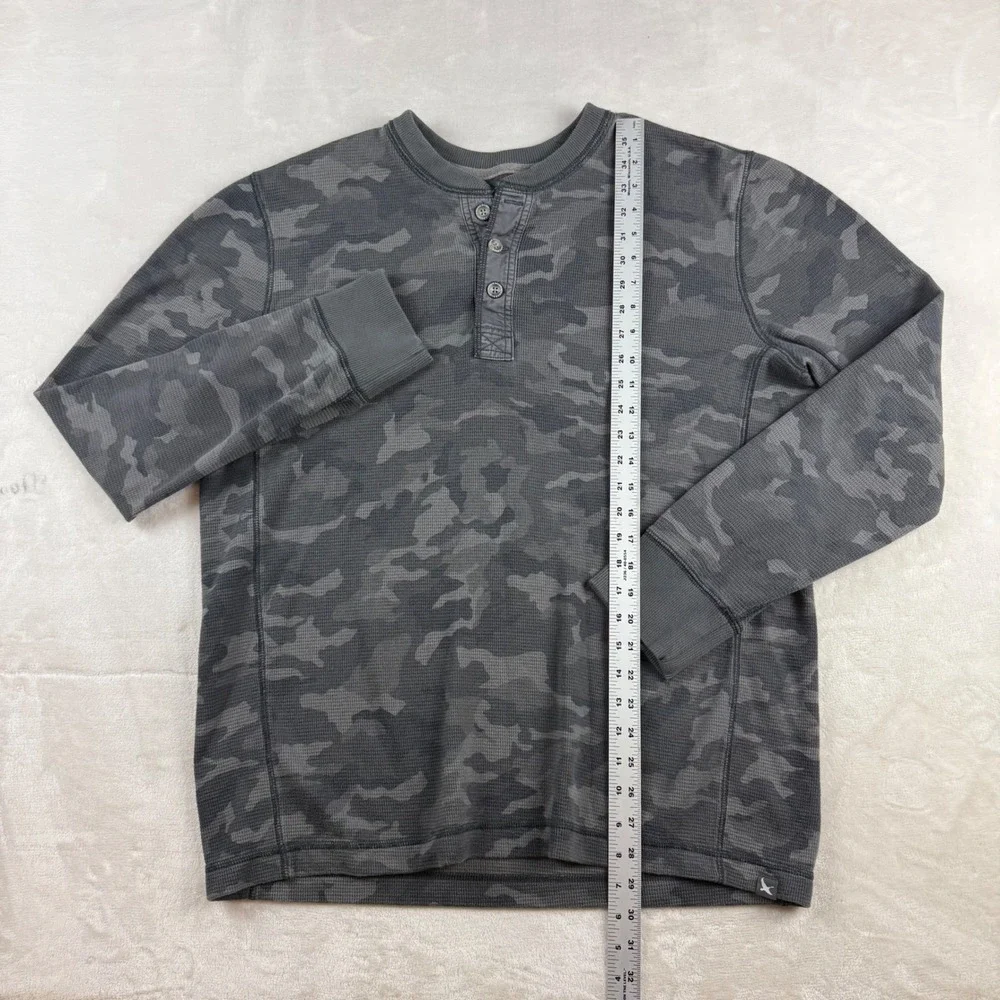 Eddie Bauer Henley Shirt Mens TL Grey Camo Waffle Knit Outdoor Long Sleeve‎